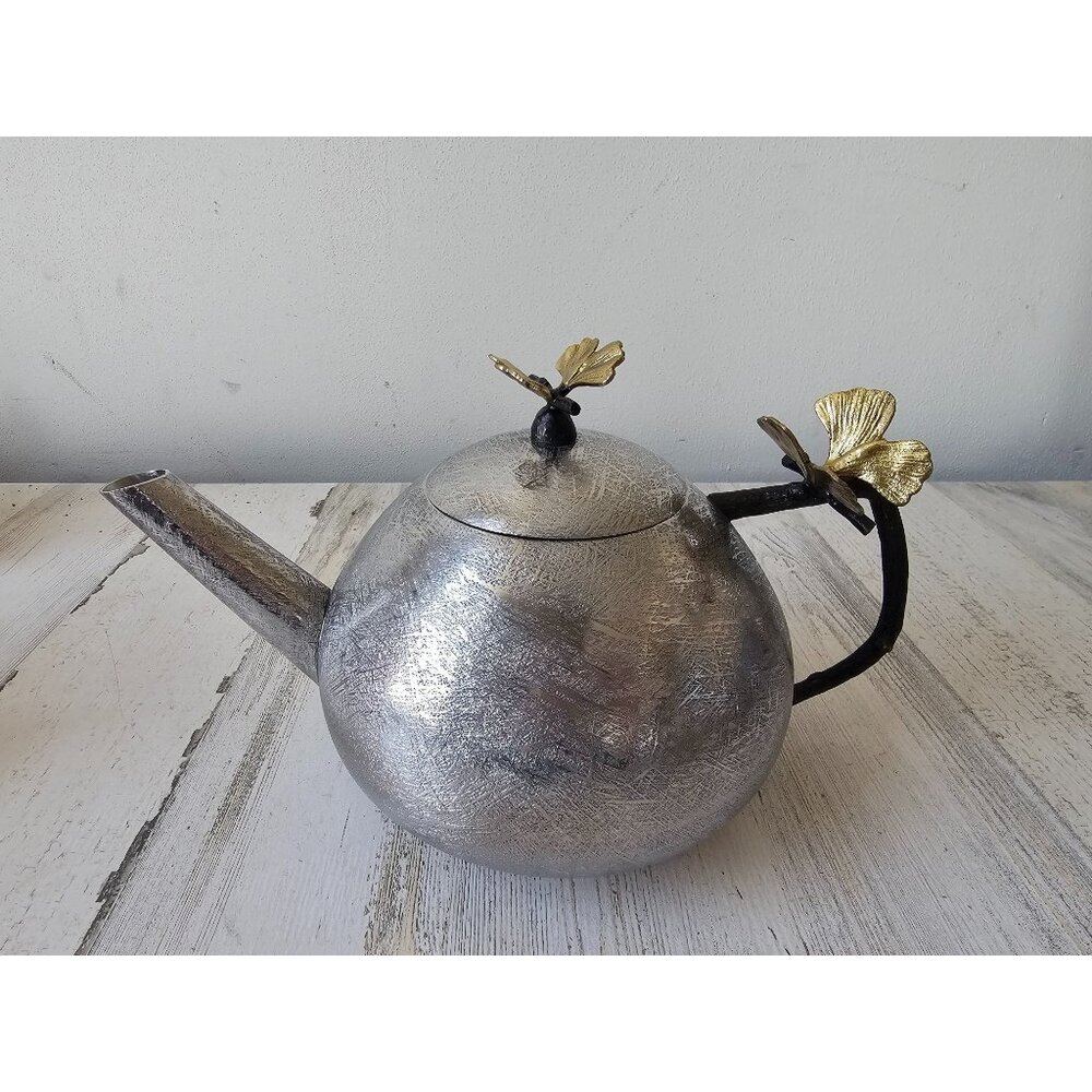 Michael aram butterfly ginko round teapot metal new coffee